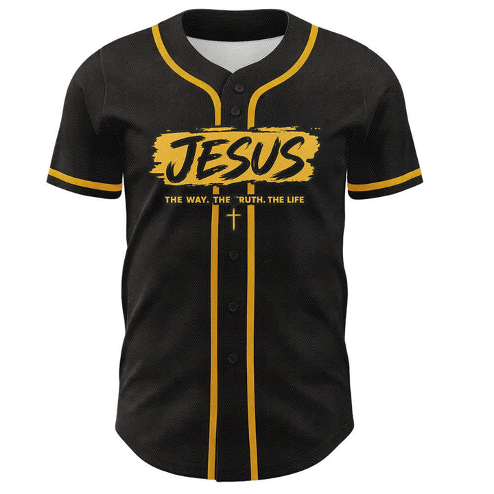 Christianartworkshop Jesus The Way Brush Print Black Baseball Jersey - image 16