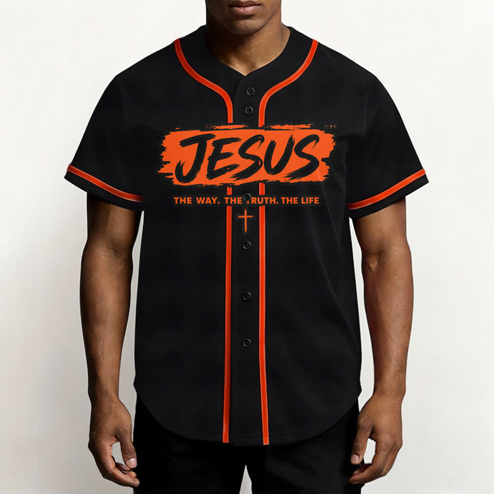 Christianartworkshop Jesus The Way Brush Print Black Baseball Jersey - image 27