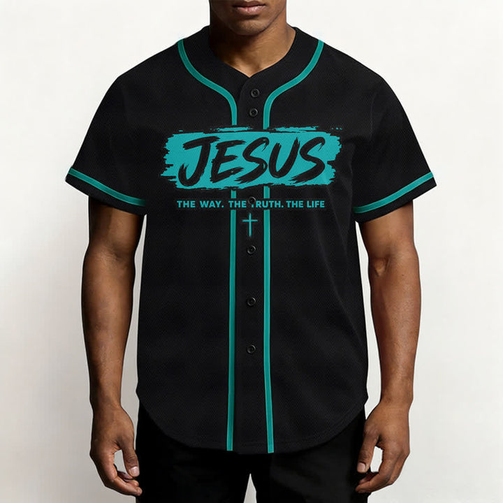 Christianartworkshop Jesus The Way Brush Print Black Baseball Jersey - image 34