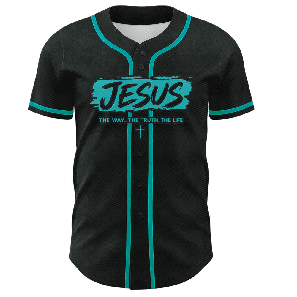 Christianartworkshop Jesus The Way Brush Print Black Baseball Jersey - image 32