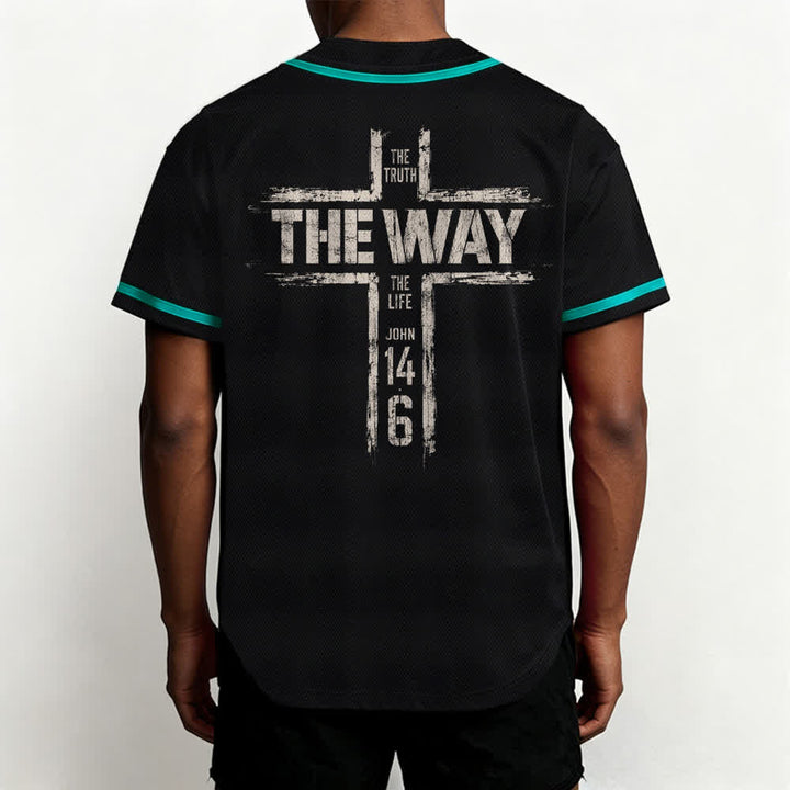 Christianartworkshop Jesus The Way Brush Print Black Baseball Jersey - image 33