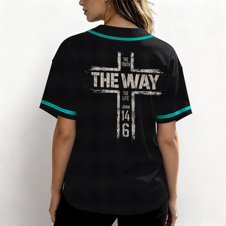 Christianartworkshop Jesus The Way Brush Print Black Baseball Jersey - image 31