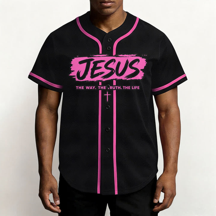 Christianartworkshop Jesus The Way Brush Print Black Baseball Jersey - image 48