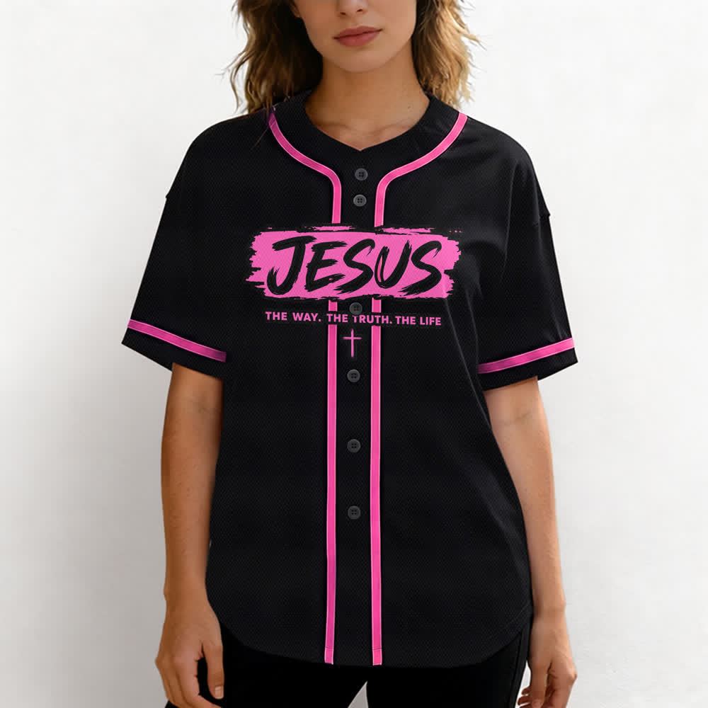 Christianartworkshop Jesus The Way Brush Print Black Baseball Jersey - image 46