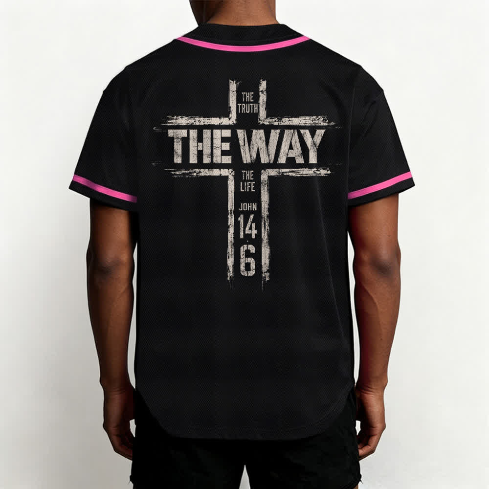 Christianartworkshop Jesus The Way Brush Print Black Baseball Jersey - image 47