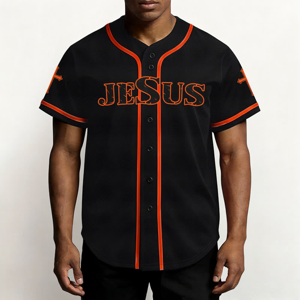 Christianartworkshop Jesus True God Red Cross Black Baseball Jersey - image 13