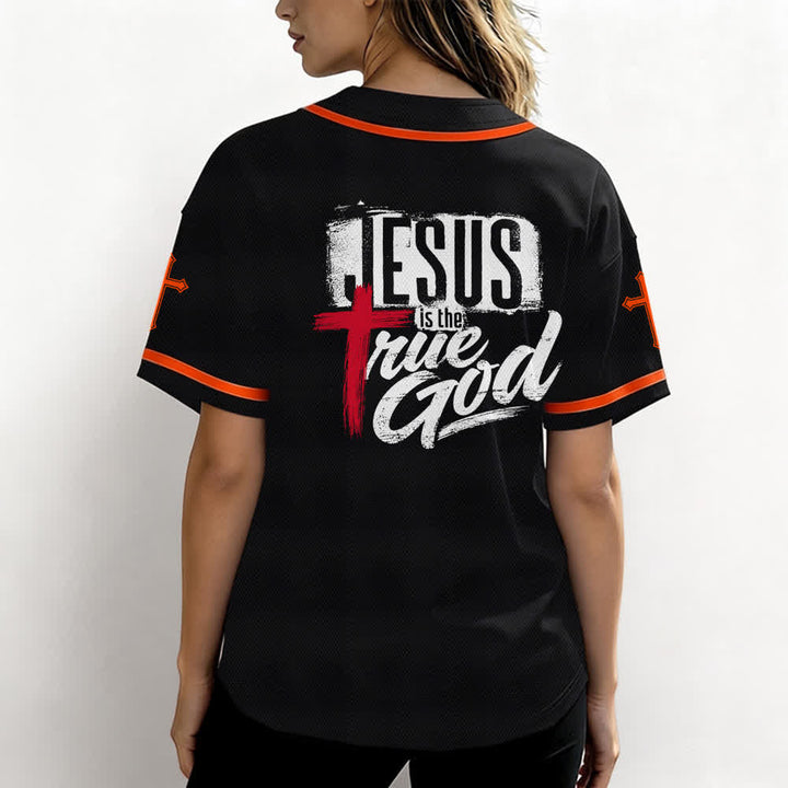 Christianartworkshop Jesus True God Red Cross Black Baseball Jersey - image 10