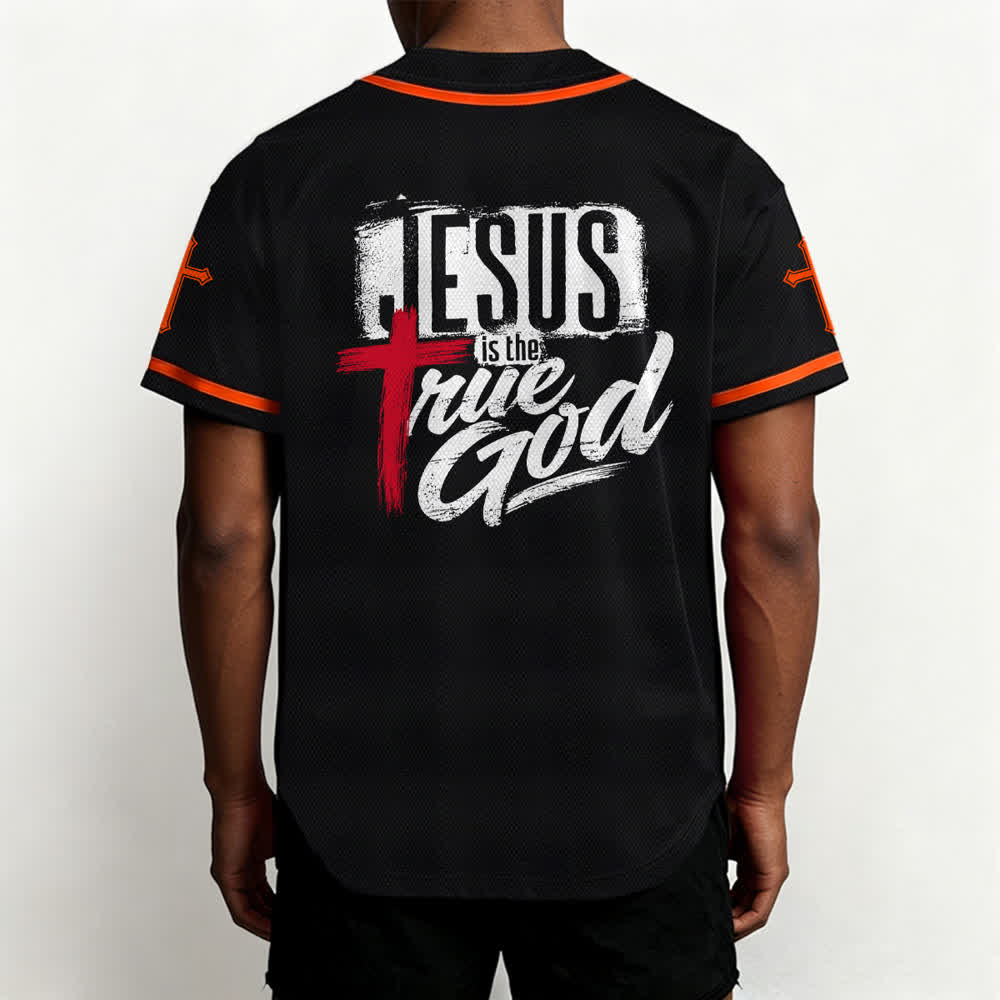 Christianartworkshop Jesus True God Red Cross Black Baseball Jersey - image 12