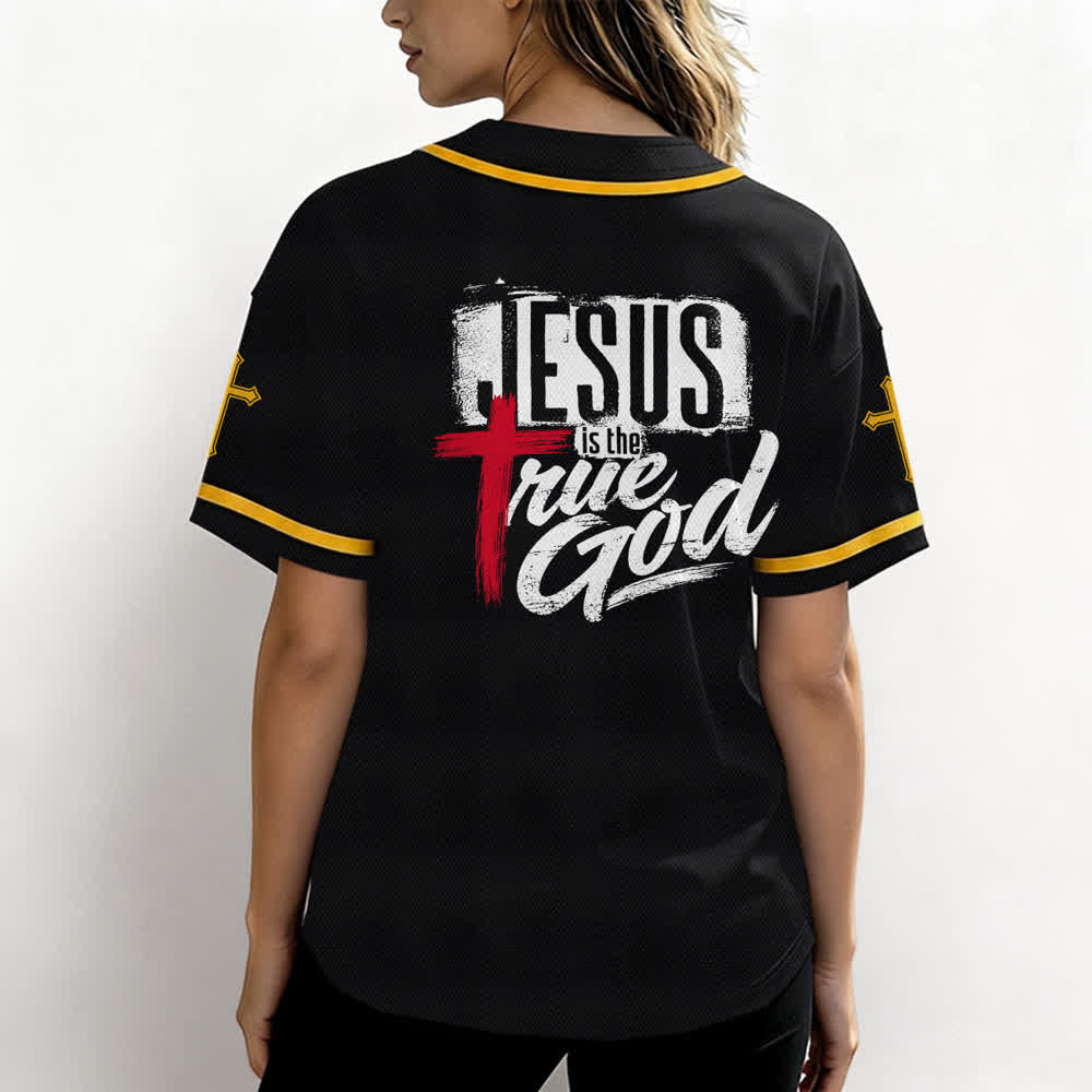 Christianartworkshop Jesus True God Red Cross Black Baseball Jersey - image 24