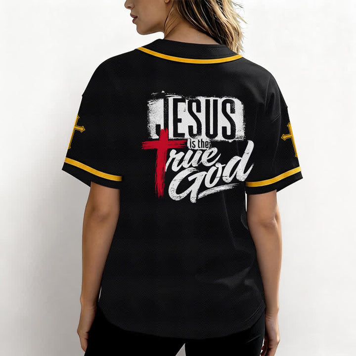 Christianartworkshop Jesus True God Red Cross Black Baseball Jersey - image 24
