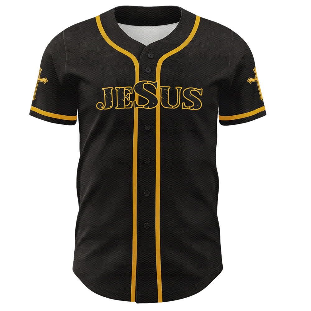 Christianartworkshop Jesus True God Red Cross Black Baseball Jersey - image 23
