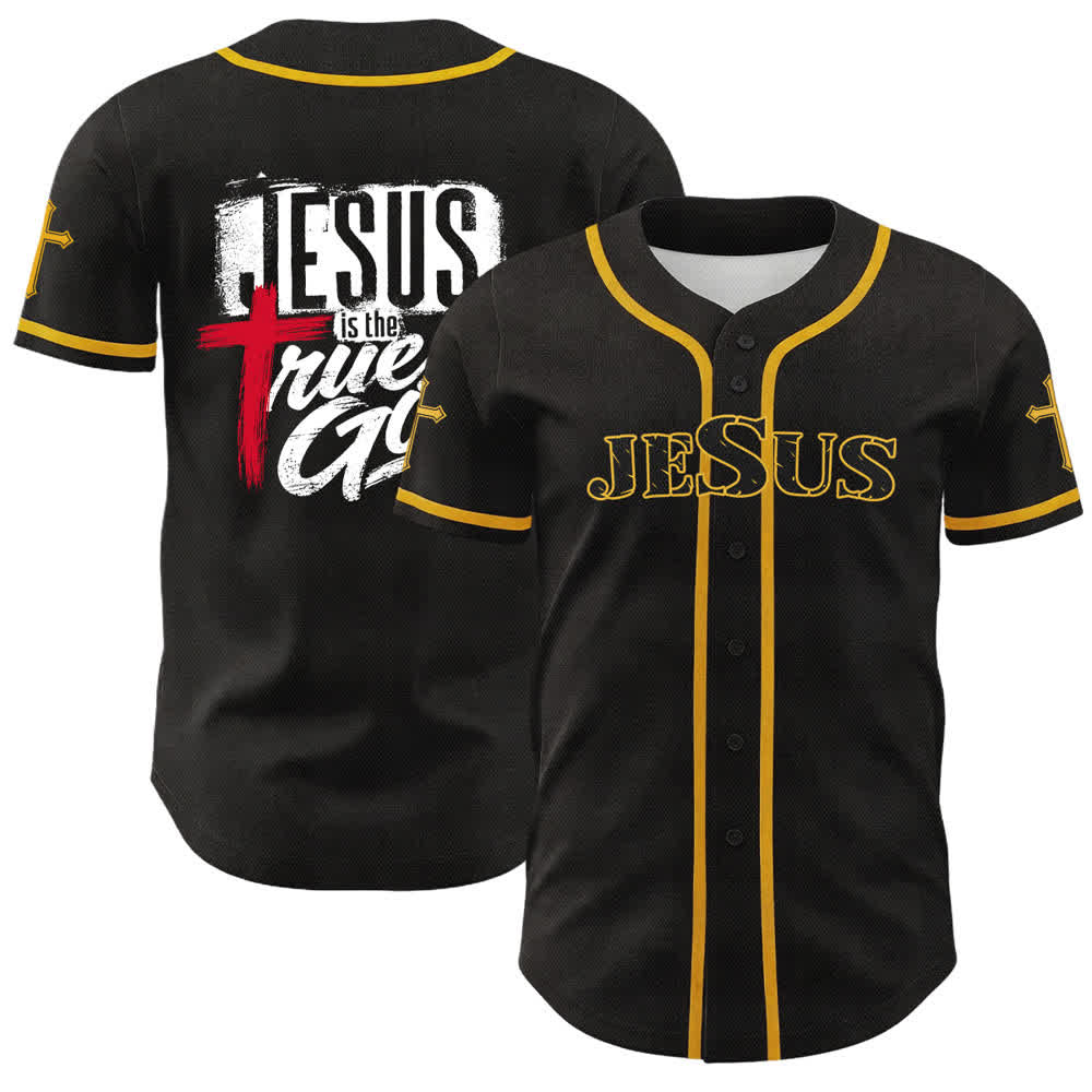 Christianartworkshop Jesus True God Red Cross Black Baseball Jersey - Yellow - 5XL - image 21