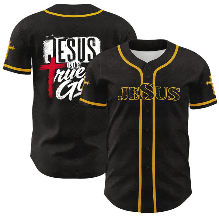 Christianartworkshop Jesus True God Red Cross Black Baseball Jersey - Yellow - 5XL - image 21