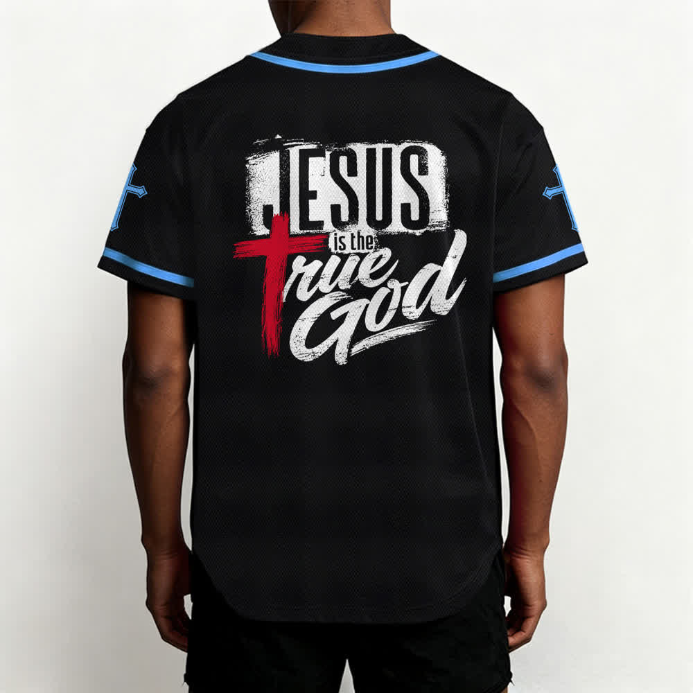 Christianartworkshop Jesus True God Red Cross Black Baseball Jersey - image 33