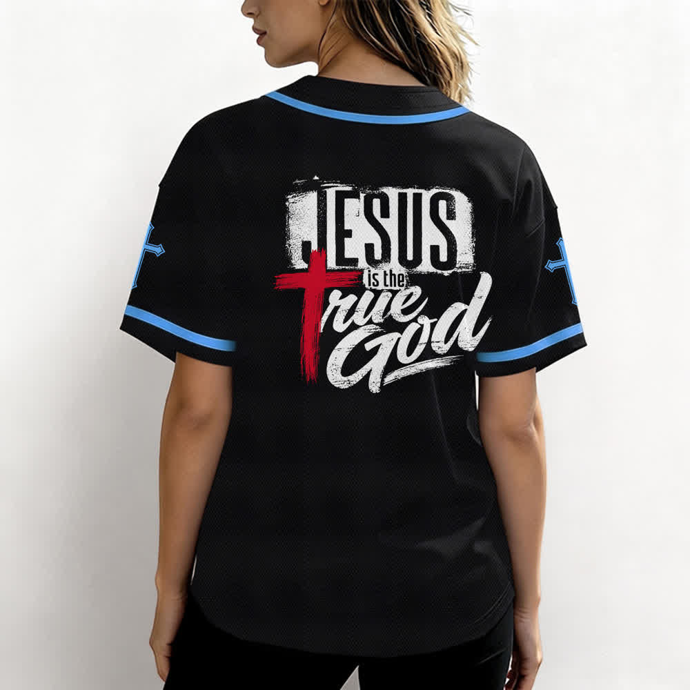 Christianartworkshop Jesus True God Red Cross Black Baseball Jersey - image 31