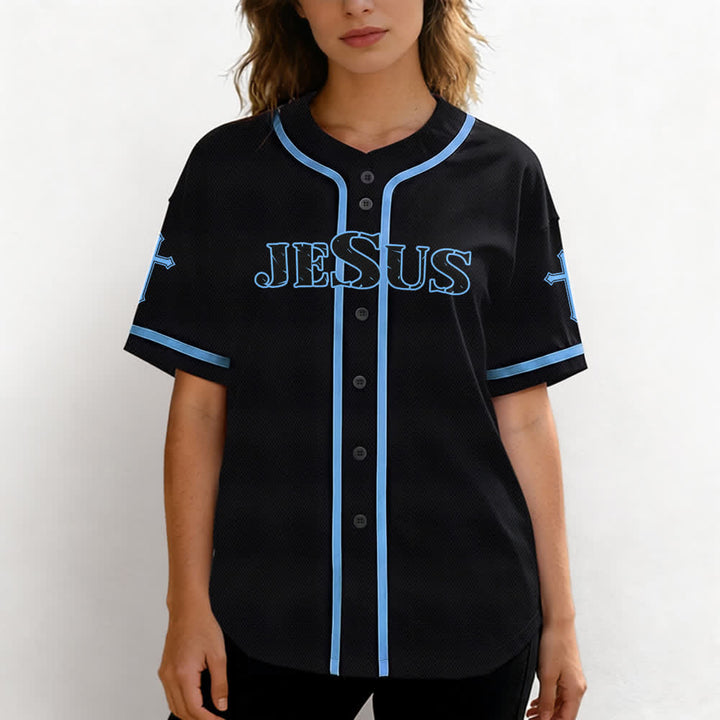 Christianartworkshop Jesus True God Red Cross Black Baseball Jersey - image 32