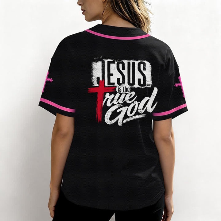 Christianartworkshop Jesus True God Red Cross Black Baseball Jersey - image 45