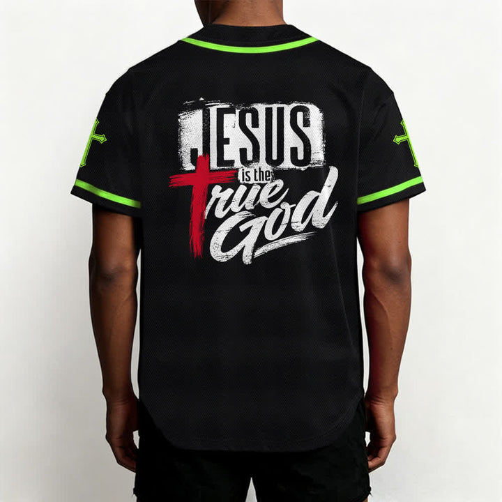 Christianartworkshop Jesus True God Red Cross Black Baseball Jersey - image 54