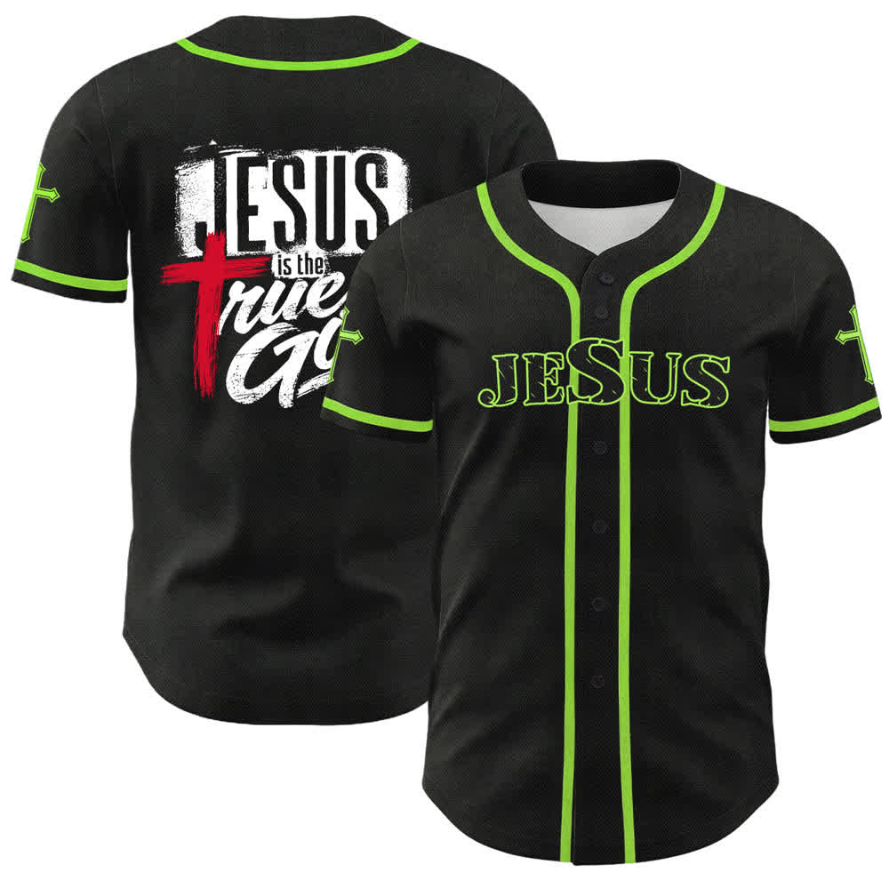 Christianartworkshop Jesus True God Red Cross Black Baseball Jersey - Green - 5XL - image 49