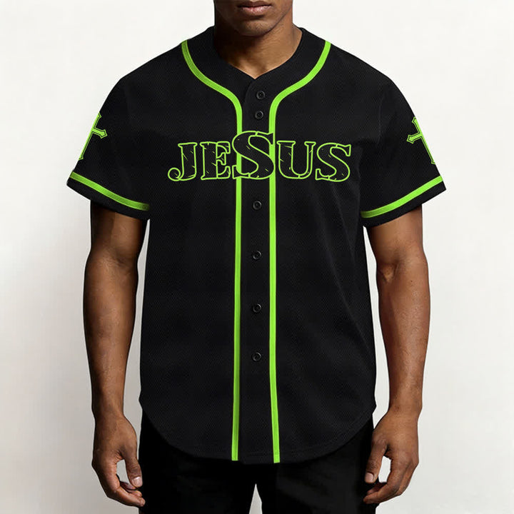 Christianartworkshop Jesus True God Red Cross Black Baseball Jersey - image 55