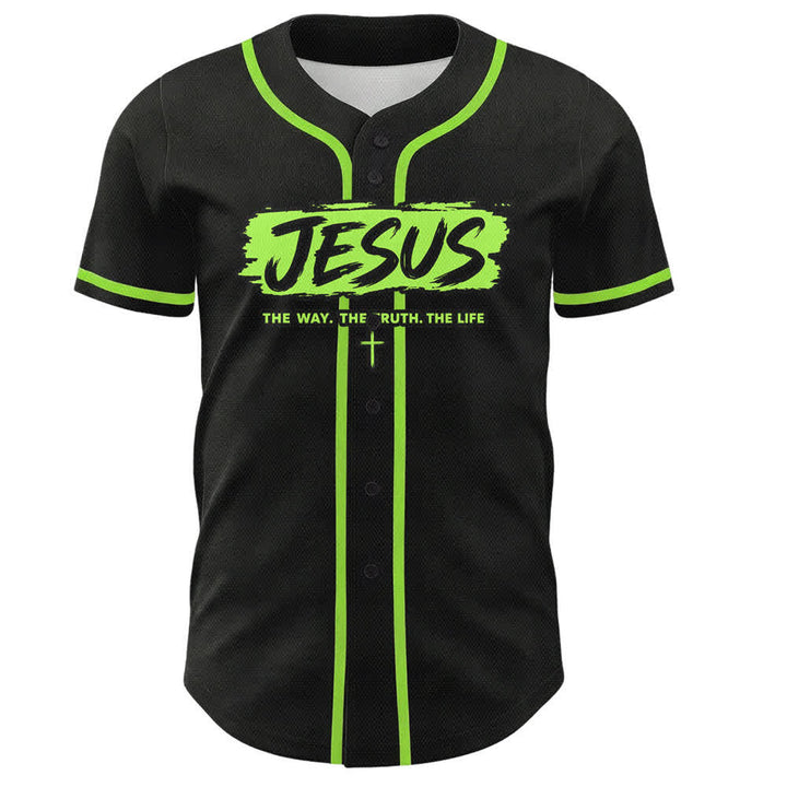 Christianartworkshop Jesus The Way Brush Print Black Baseball Jersey - image 58