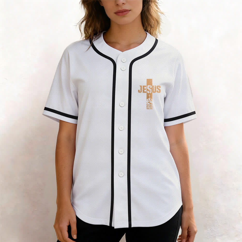 Christianartworkshop Jesus Cross Distressed Button Front Baseball Jersey - image 4
