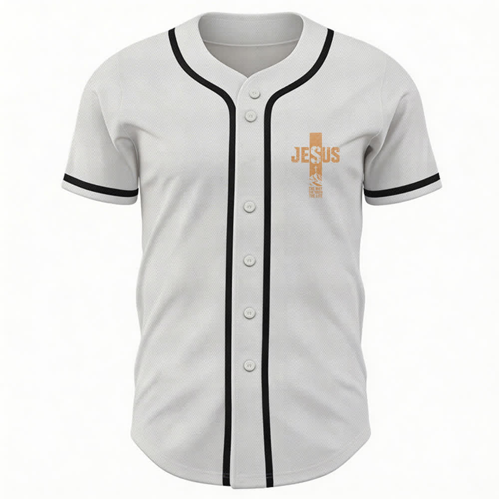 Christianartworkshop Jesus Cross Distressed Button Front Baseball Jersey - image 2