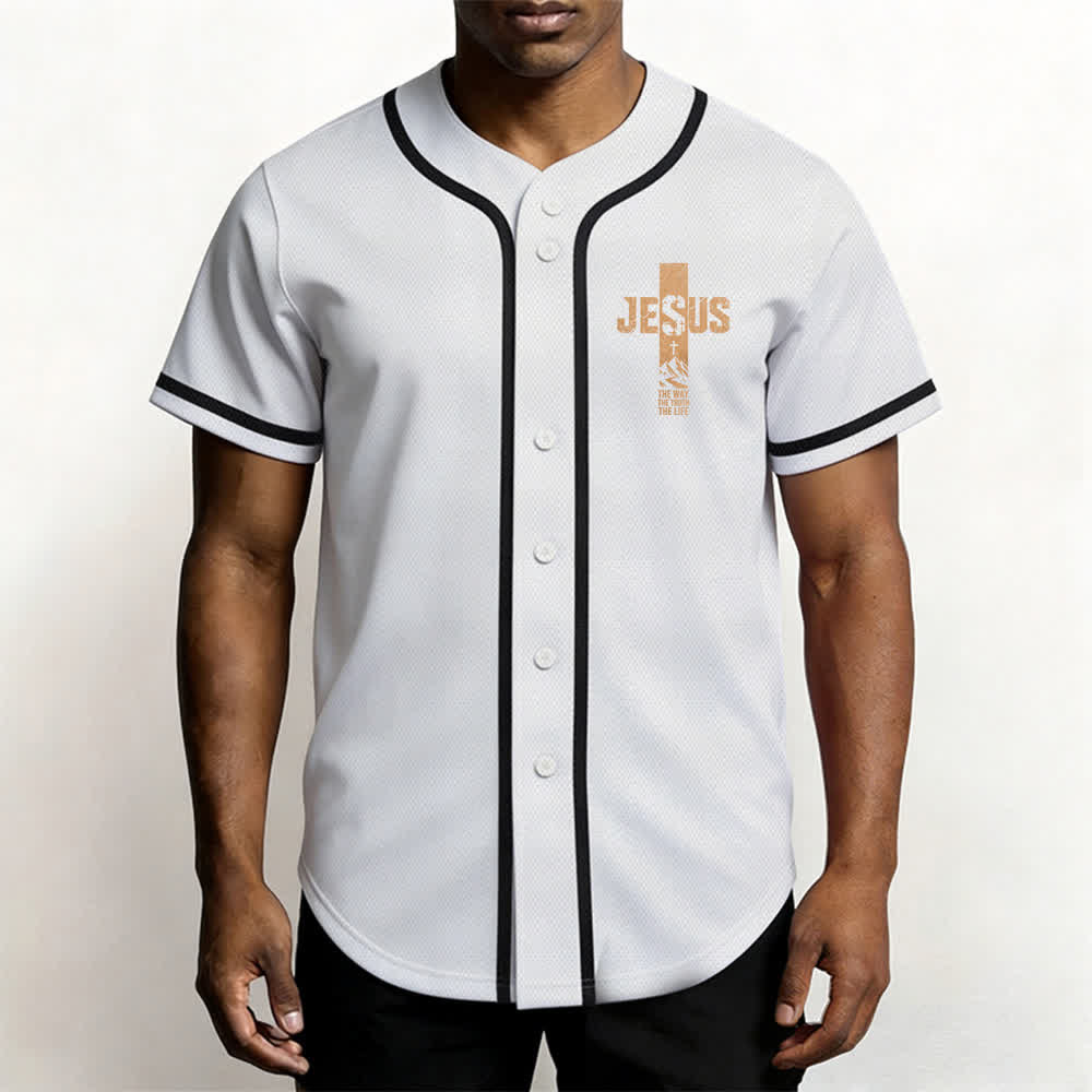 Christianartworkshop Jesus Cross Distressed Button Front Baseball Jersey - image 6