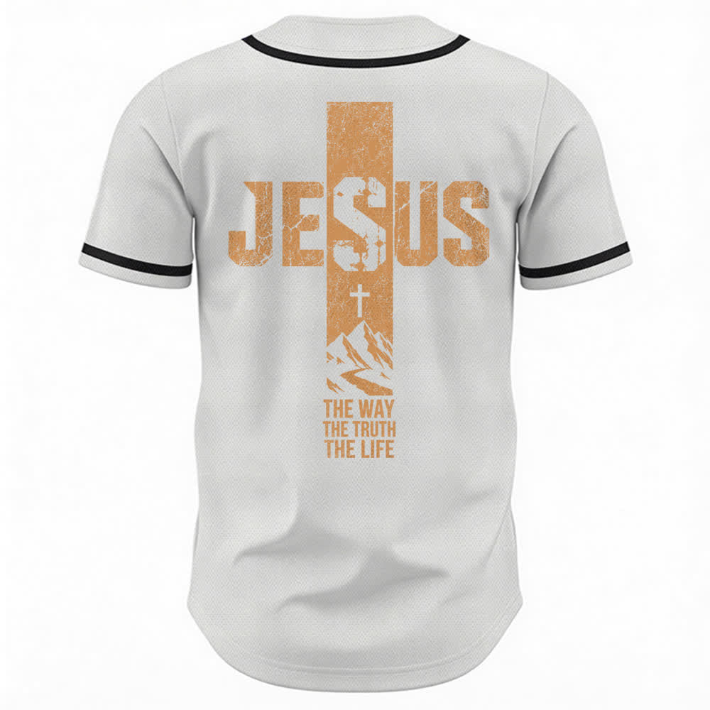 Christianartworkshop Jesus Cross Distressed Button Front Baseball Jersey - image 1