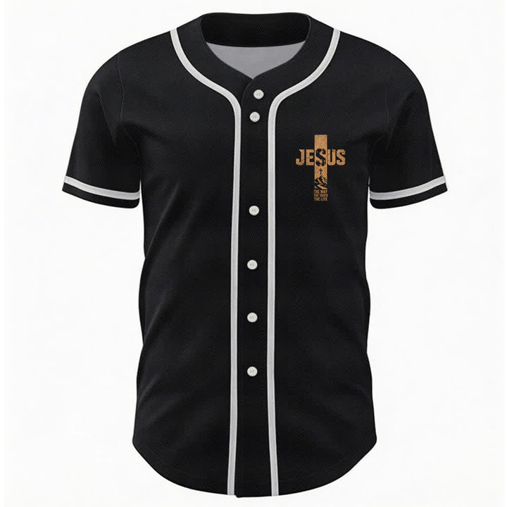 Christianartworkshop Jesus Cross Distressed Button Front Baseball Jersey - image 9