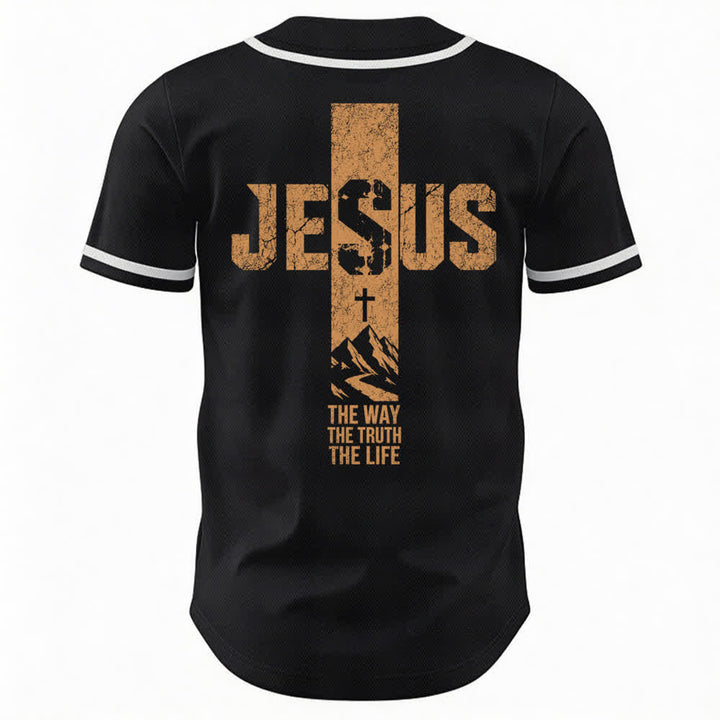 Christianartworkshop Jesus Cross Distressed Mesh Button Front Baseball Jersey - image 8