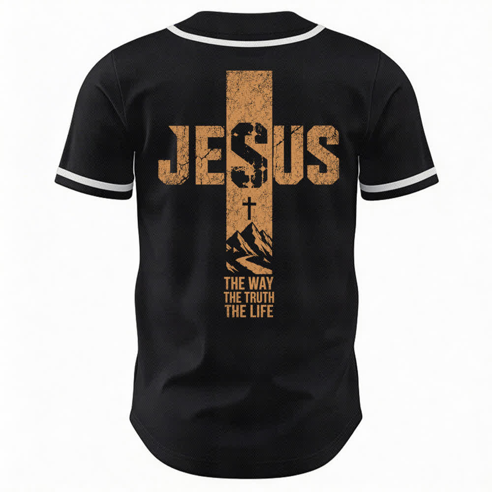 Christianartworkshop Jesus Cross Distressed Button Front Baseball Jersey - image 8
