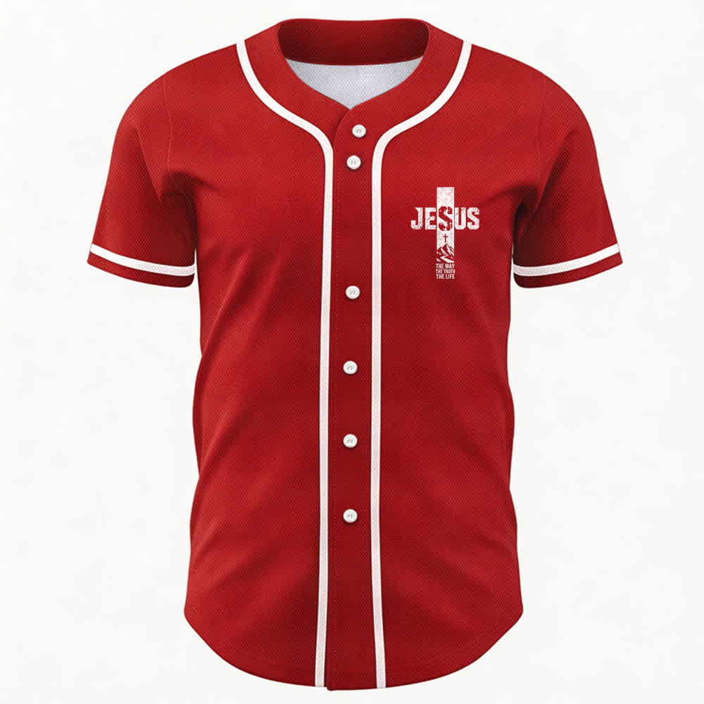 Christianartworkshop Jesus Cross Distressed Button Front Baseball Jersey - image 16