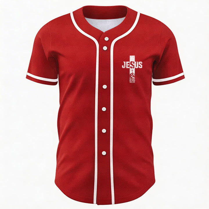 Christianartworkshop Jesus Cross Distressed Mesh Button Front Baseball Jersey - image 16
