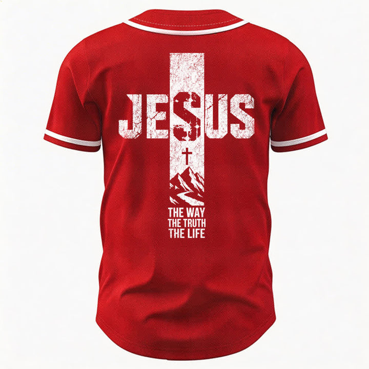 Christianartworkshop Jesus Cross Distressed Button Front Baseball Jersey - image 15