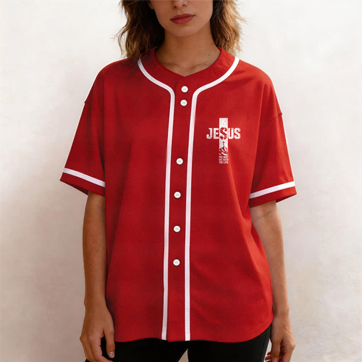 Christianartworkshop Jesus Cross Distressed Button Front Baseball Jersey - image 18