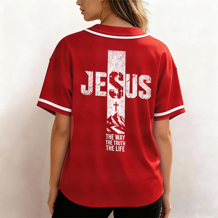 Christianartworkshop Jesus Cross Distressed Button Front Baseball Jersey - image 17