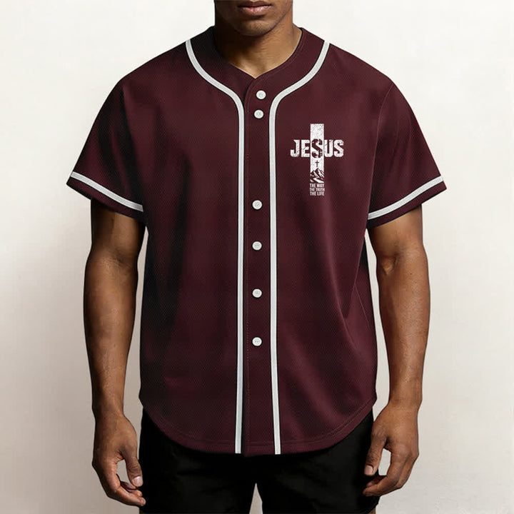 Christianartworkshop Jesus Cross Distressed Mesh Button Front Baseball Jersey - image 27