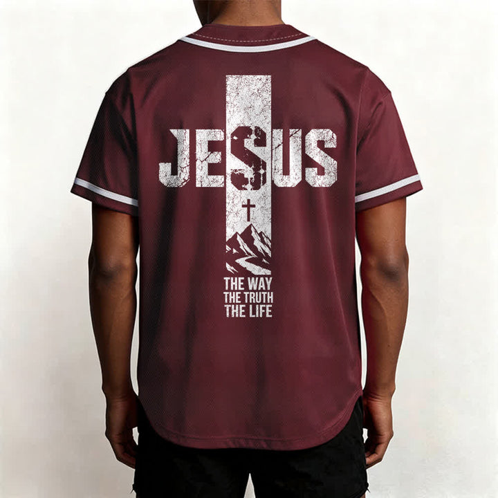 Christianartworkshop Jesus Cross Distressed Button Front Baseball Jersey - image 26