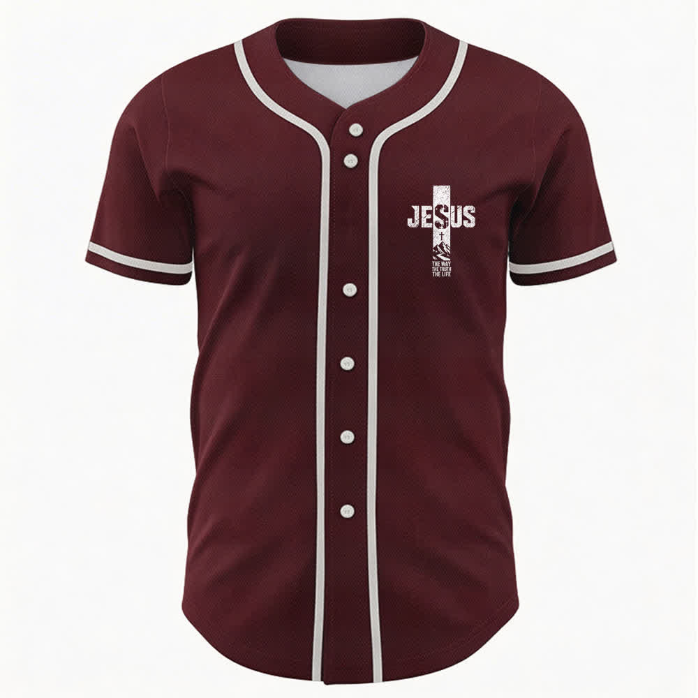 Christianartworkshop Jesus Cross Distressed Button Front Baseball Jersey - image 23