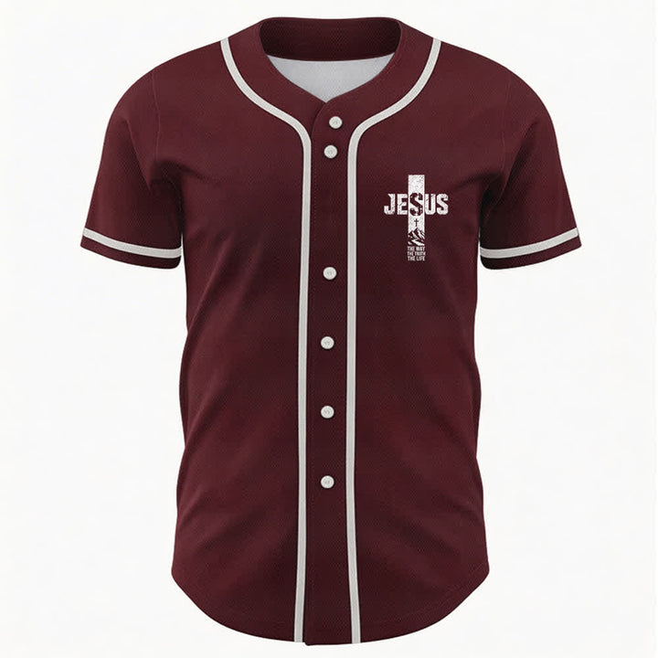 Christianartworkshop Jesus Cross Distressed Button Front Baseball Jersey - image 23