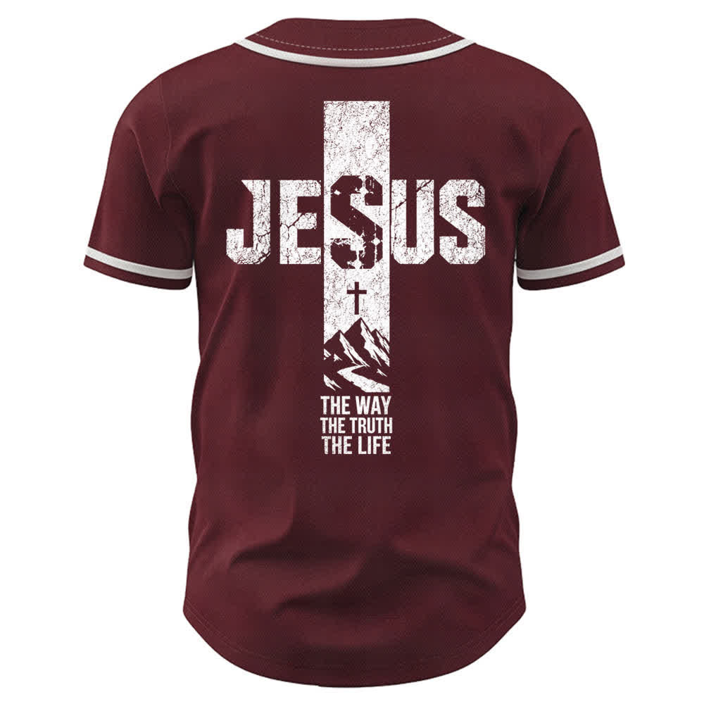 Christianartworkshop Jesus Cross Distressed Button Front Baseball Jersey - image 22