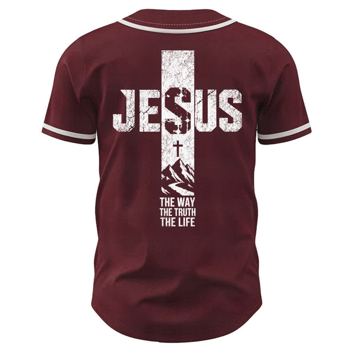 Christianartworkshop Jesus Cross Distressed Button Front Baseball Jersey - image 22