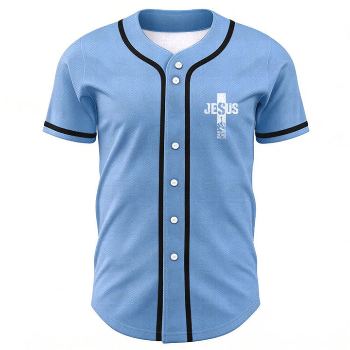 Christianartworkshop Jesus Cross Distressed Button Front Baseball Jersey - image 29