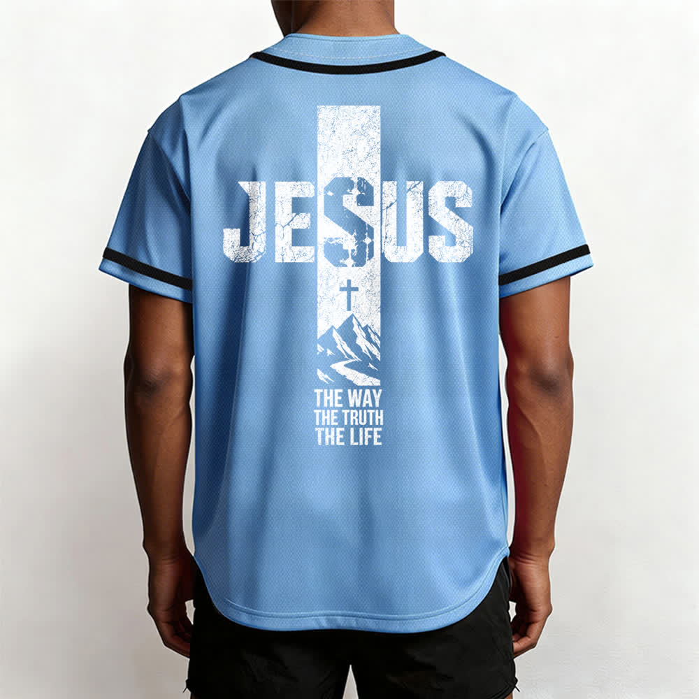 Christianartworkshop Jesus Cross Distressed Button Front Baseball Jersey - image 34