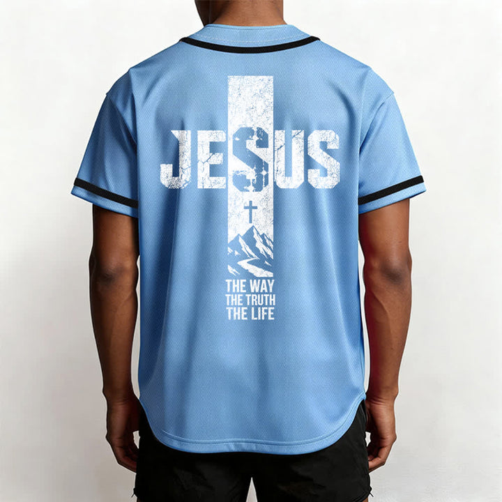 Christianartworkshop Jesus Cross Distressed Button Front Baseball Jersey - image 34