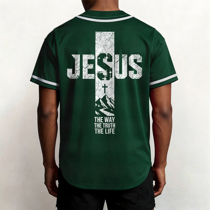 Christianartworkshop Jesus Cross Distressed Mesh Button Front Baseball Jersey - image 40