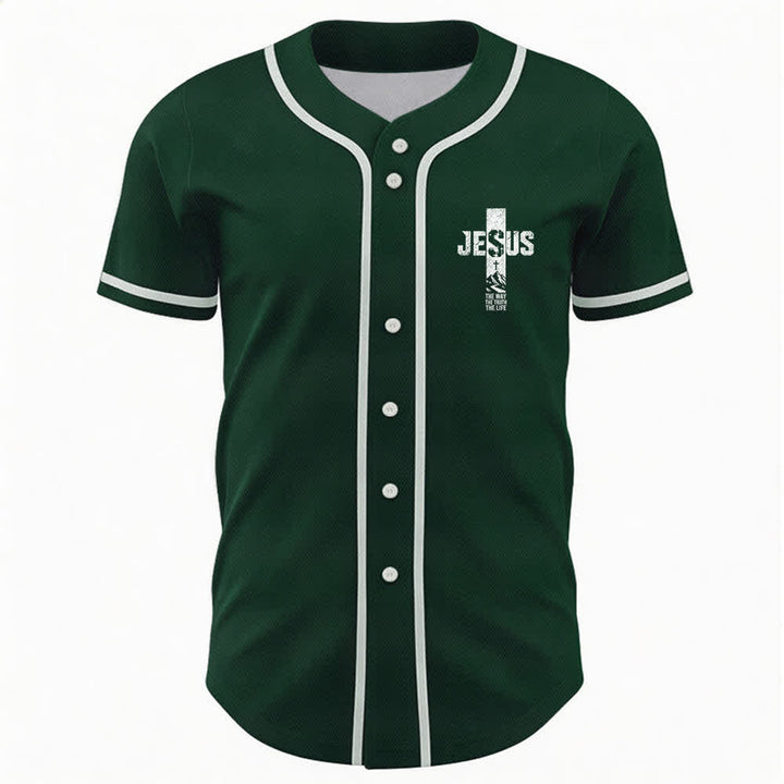 Christianartworkshop Jesus Cross Distressed Button Front Baseball Jersey - image 37