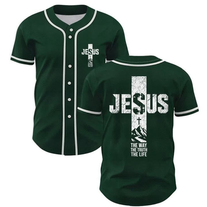Christianartworkshop Jesus Cross Distressed Button Front Baseball Jersey - Green - 5XL - image 35