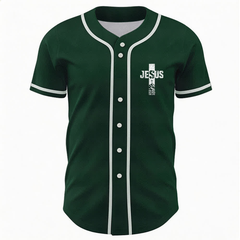 Christianartworkshop Jesus Cross Distressed Mesh Button Front Baseball Jersey - image 37